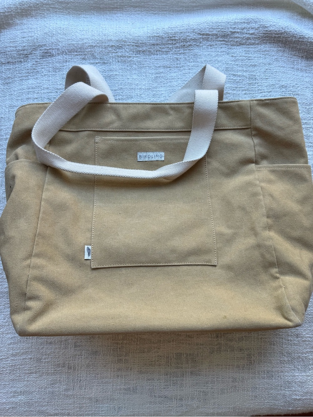Birdling Canvas Tote Bag in Tan with White Straps